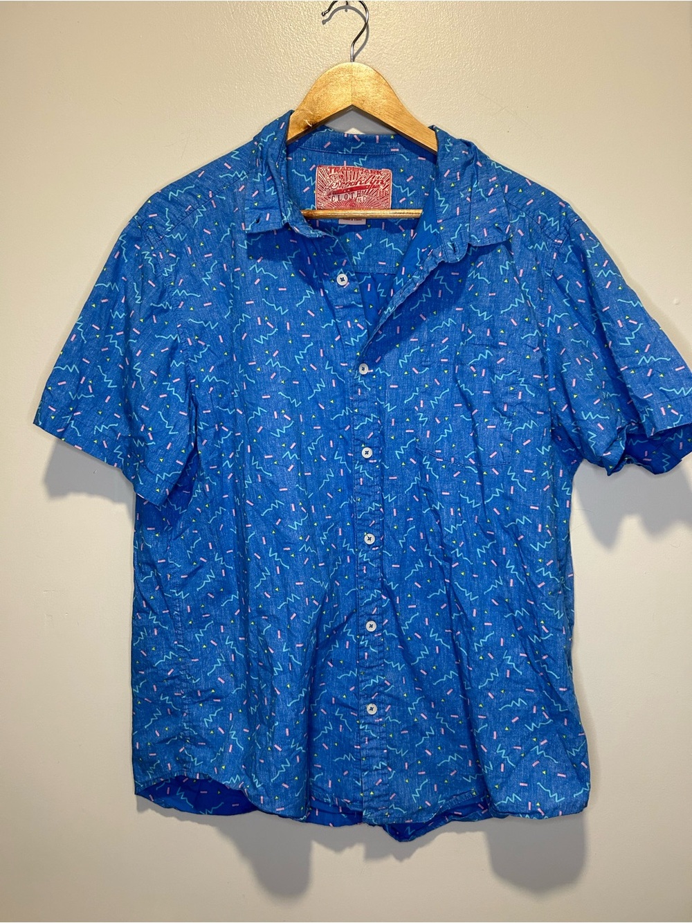 Brooklyn Cloth Blue Short-Sleeve Button-Down Shirt with Multicolor Speckle
